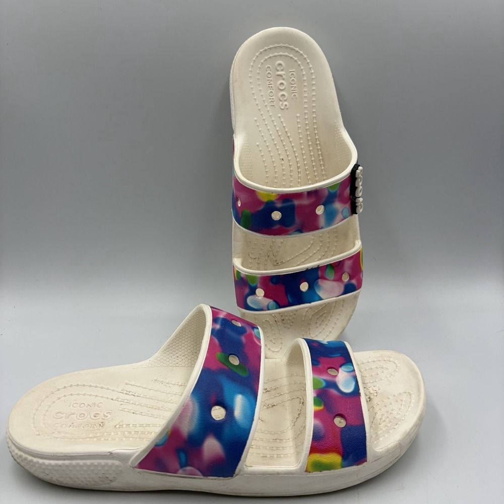 Crocs Tie Dye Slide Sandals Women's Multicolor Rubber Size 8 Summer Casual